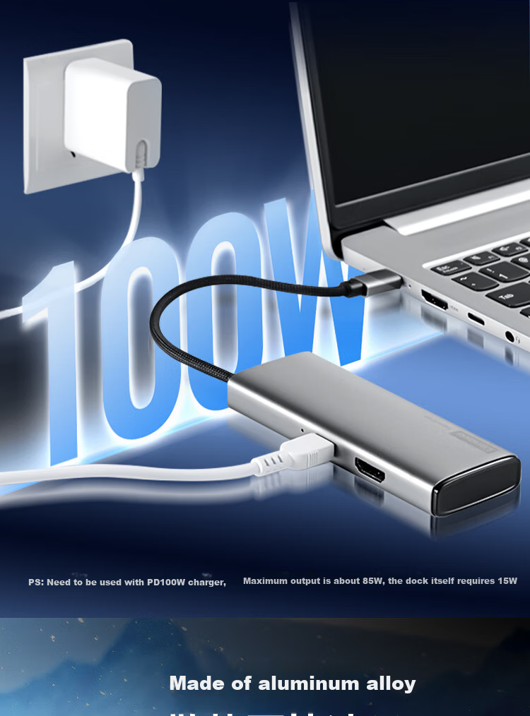 Lenovo Type-C Expansion Dock, USB Hub Splitter, USB Extender Hub, HDMI 4K HD PD 100W Converter, Laptop Expansion Dock BY05-H1 (Metal) 5