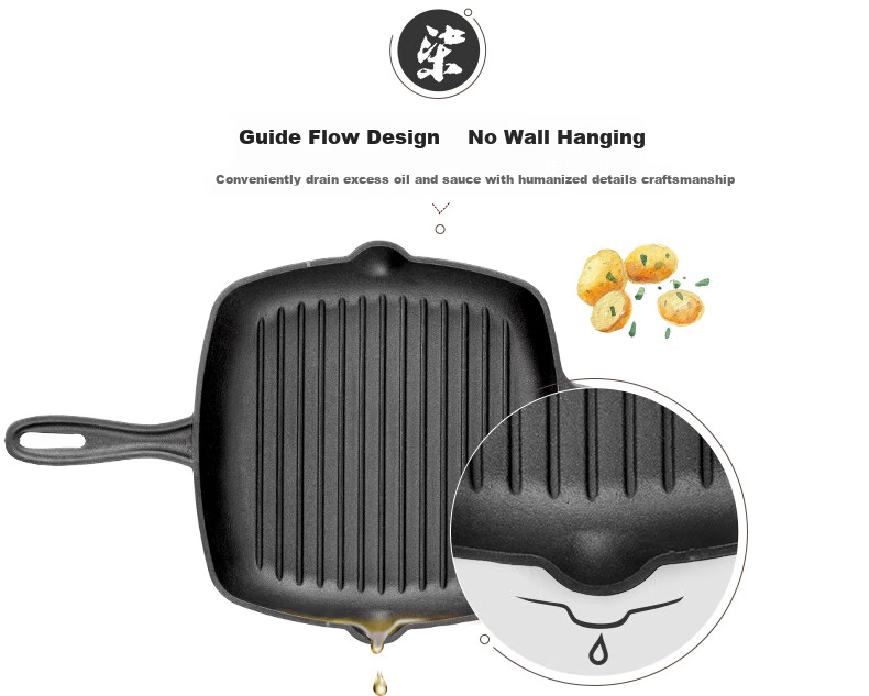 COOKER KING Steak Griddle, Flat-Bottom Pan, Healthy Non-Coated Thick Cast Iron Frying Pan, Steak Plate, Compatible with Induction Cooker, 26cm 9