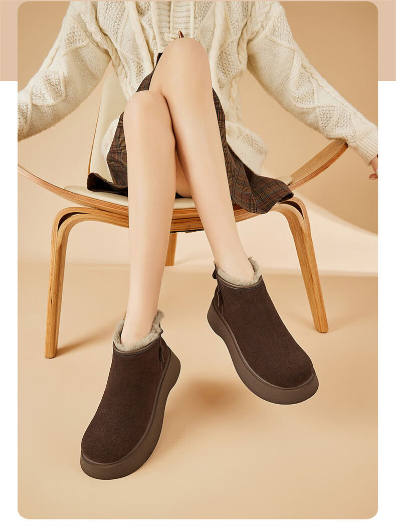 St&Sat Vintage Casual Snow Boots Women Autumn Winter Fleece Lined Warm Cotton Shoes Comfortable Height Increasing Birkenstock Short Boots Coffee Color Size 38 1