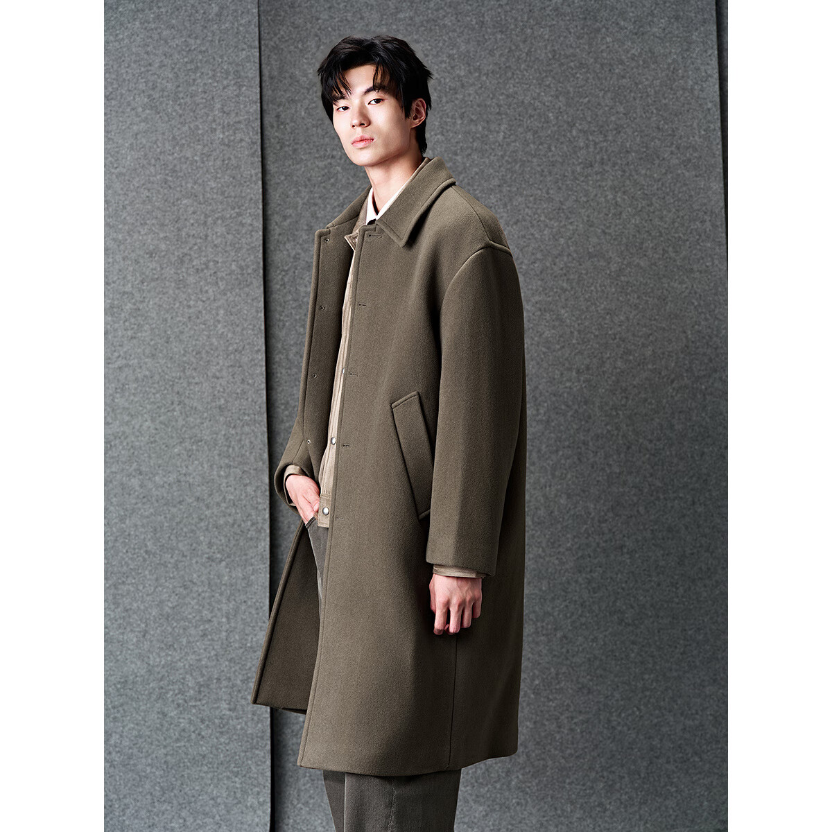 GXG Men's Deep Khaki Loose Warm Commuter Long Coat Deep Khaki 165/S