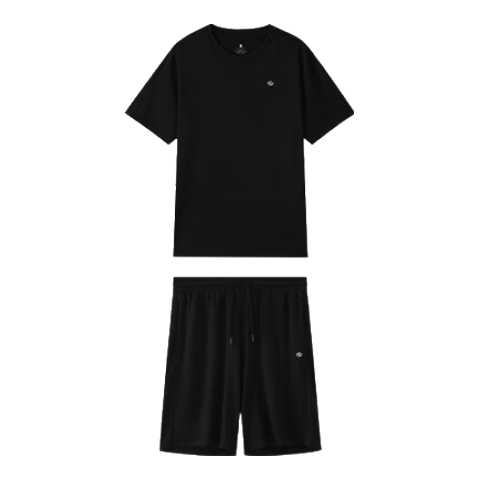 JD Original [Super Fast Drying Set] Running Sports Set Moisture-Wicking Quick-Dry T-Shirt And Knee-Length Shorts for Men, Spring And Summer, Black 2XL