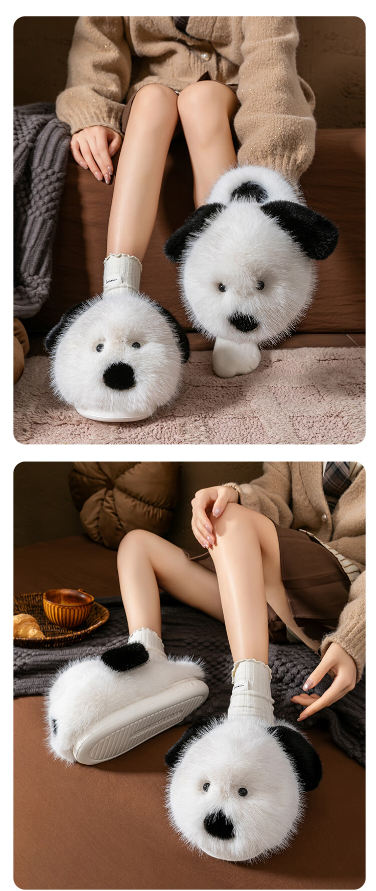 Daxixiansen Feifei Autumn And Winter Cotton Slippers for Women, Indoor Plush Slippers, Warm Home Use Thick-Soled Cute Slippers 8