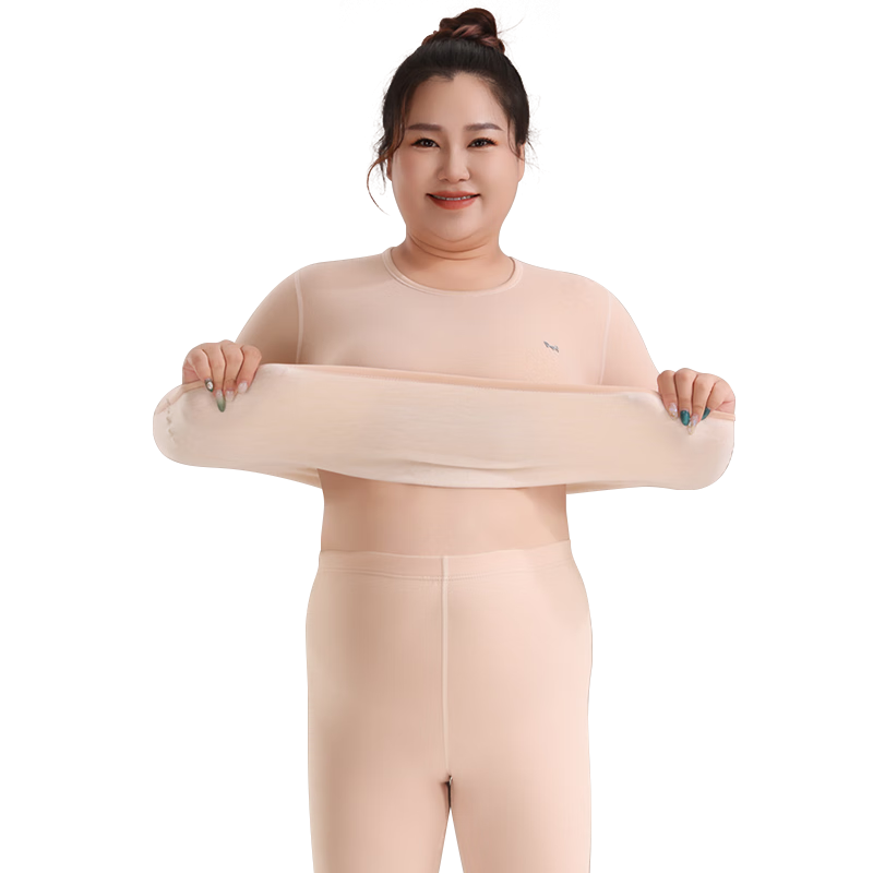 MiiOW [Cashmere Silk] Thermal Underwear Women's Plus Size Autumn Top and Bottom Set Heat Retaining Cold Resistant Base Layer 5XL