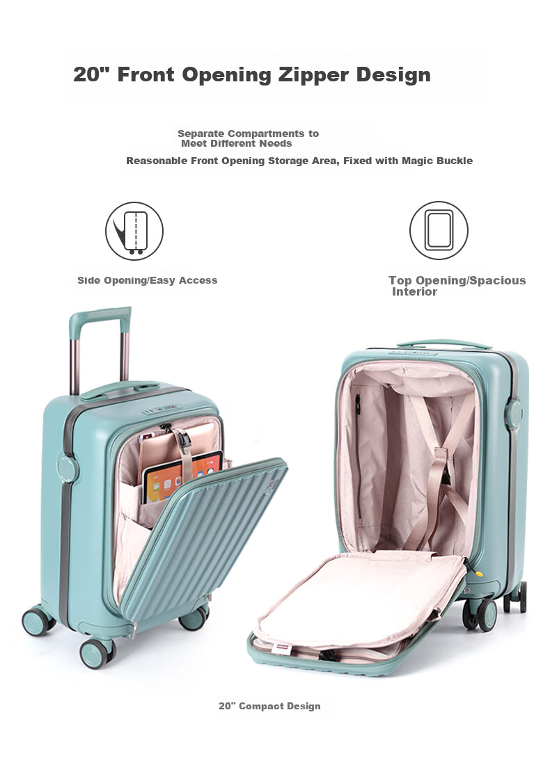 CROWN Large Capacity Aluminum Frame Suitcase Trolley Case 5308 Iron Gray Zipper 20-Inch Carry-On Expandable by 18% 10