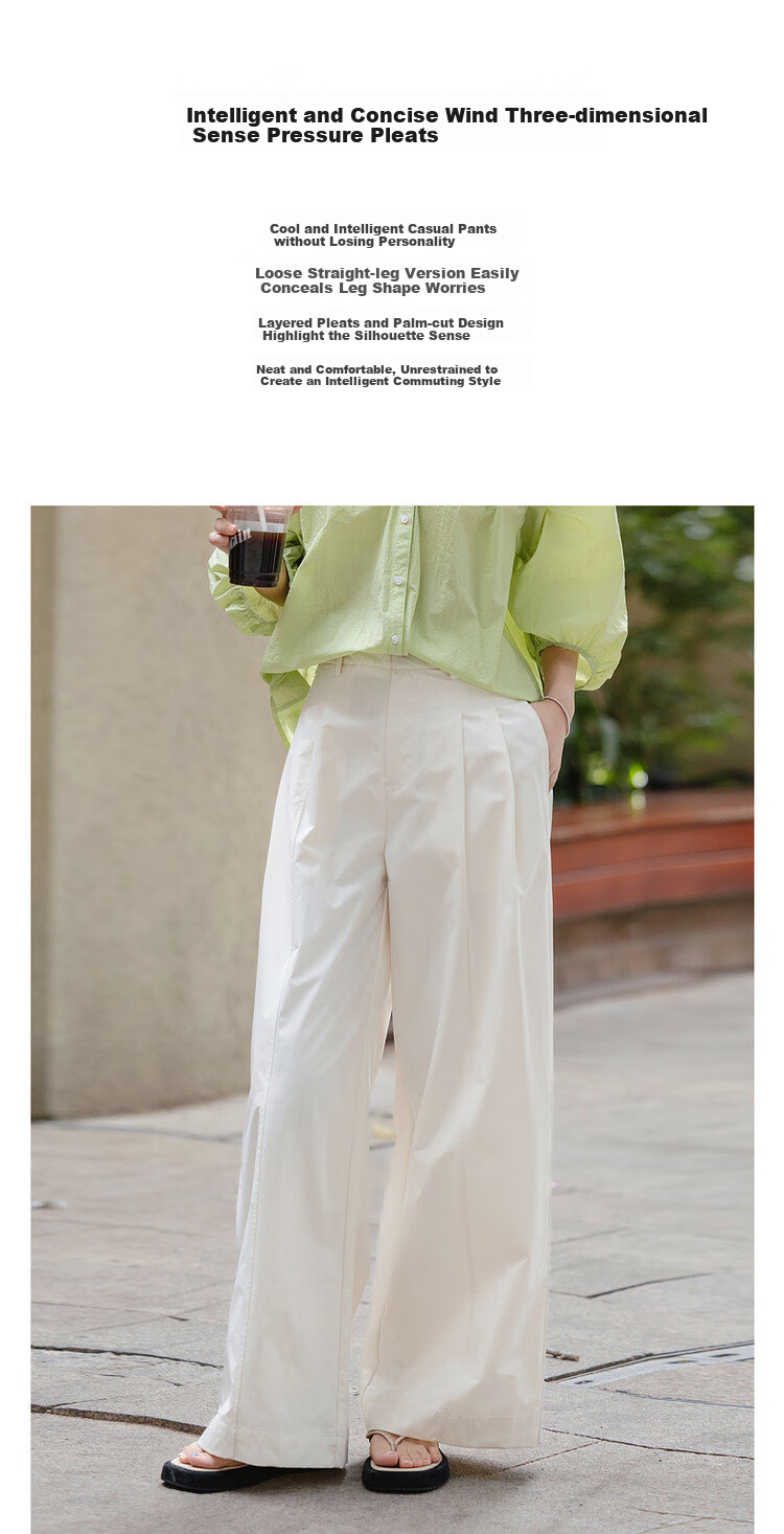 Dme [Zhinexing Kongjian] Spring Commute Simple Style Pleated Decorative Straight-Leg Pants Comfortable Concealing Good-Matching Women's Casual Pants 1