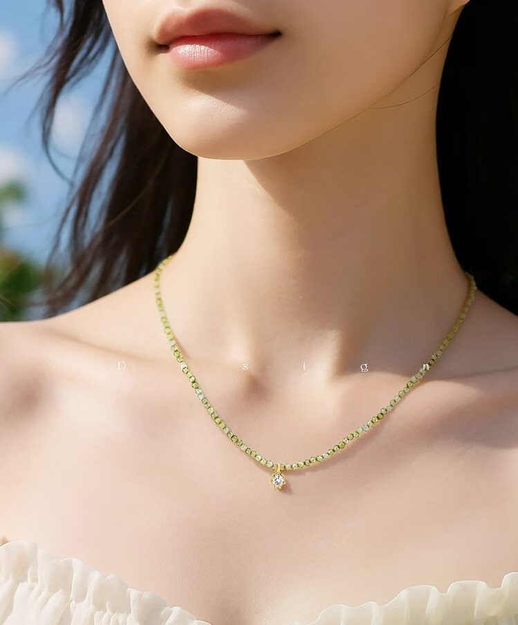 AJIDOU Vintage Simple Green Zircon Necklace New Year Gift for Women Girlfriend Wife Green 1