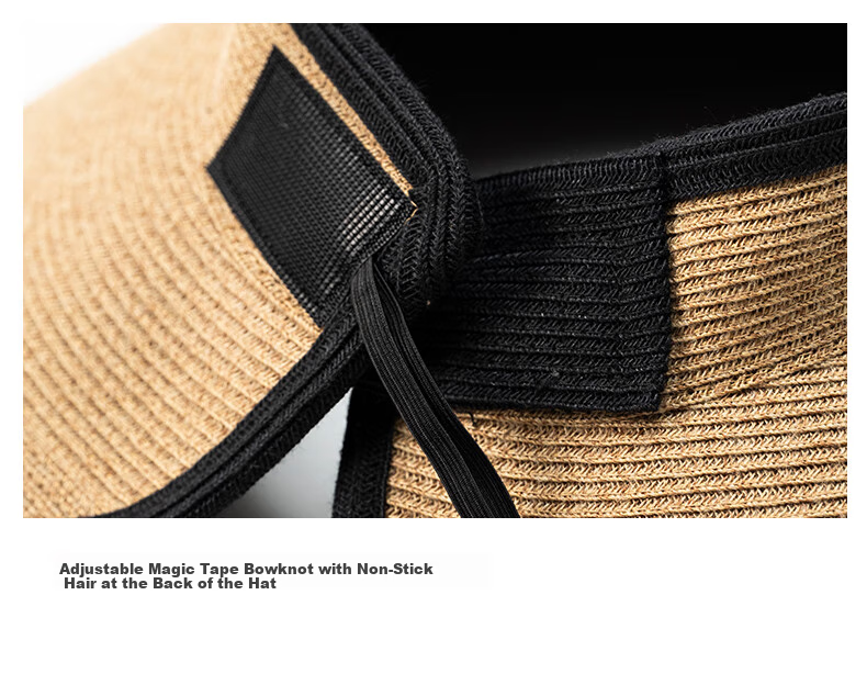 FANCET Women's Spring And Summer Japanese-Style Color-Block Hat, Black Glue Wide Brim Sun Protection Straw Hat for Travel And Vacation, Breathable Sunhat 20