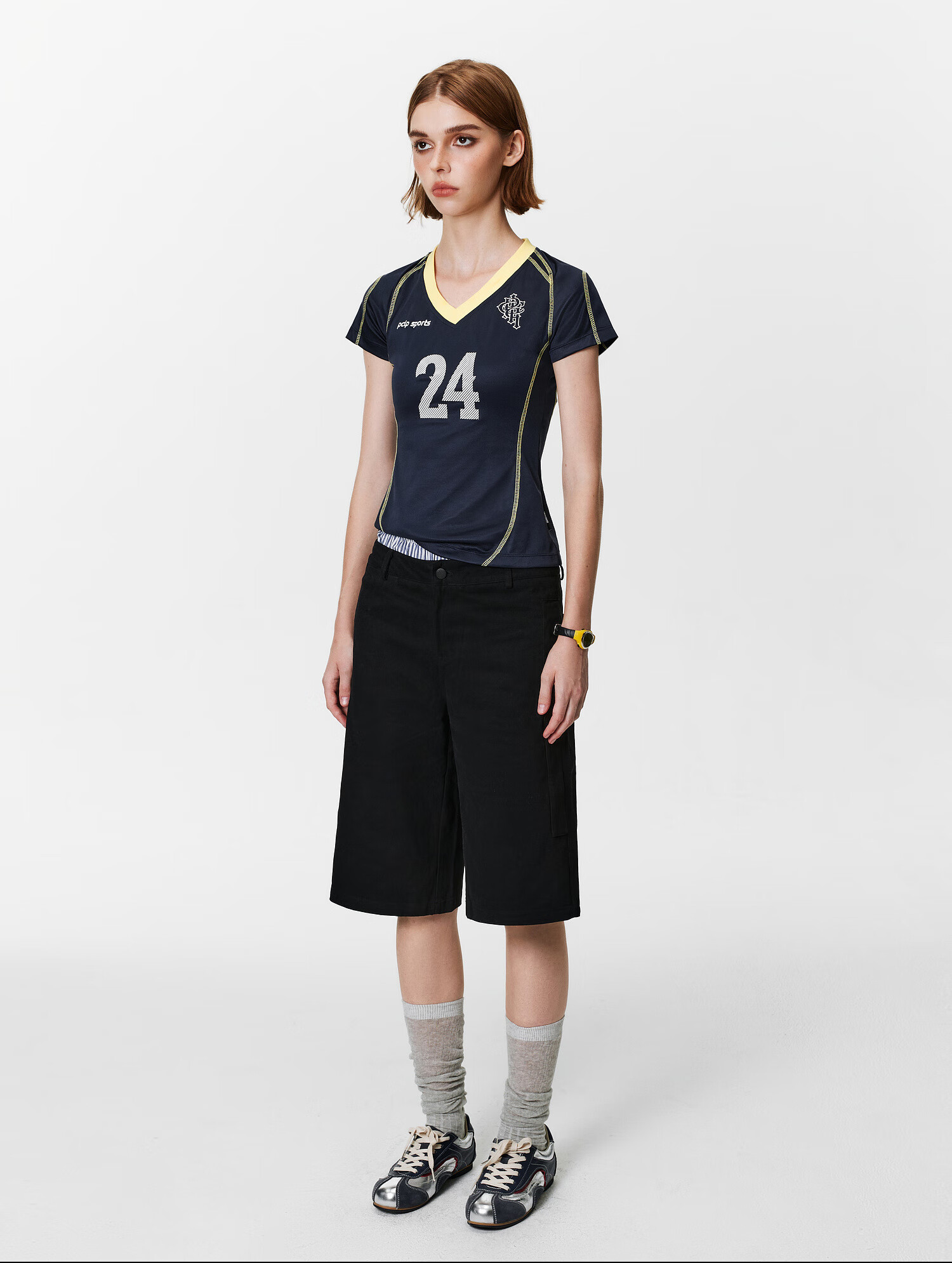 PCLP V-Neck Digital Football Short Sleeve Summer Slim Fit American Sports T-Shirt for Women Blue S 18