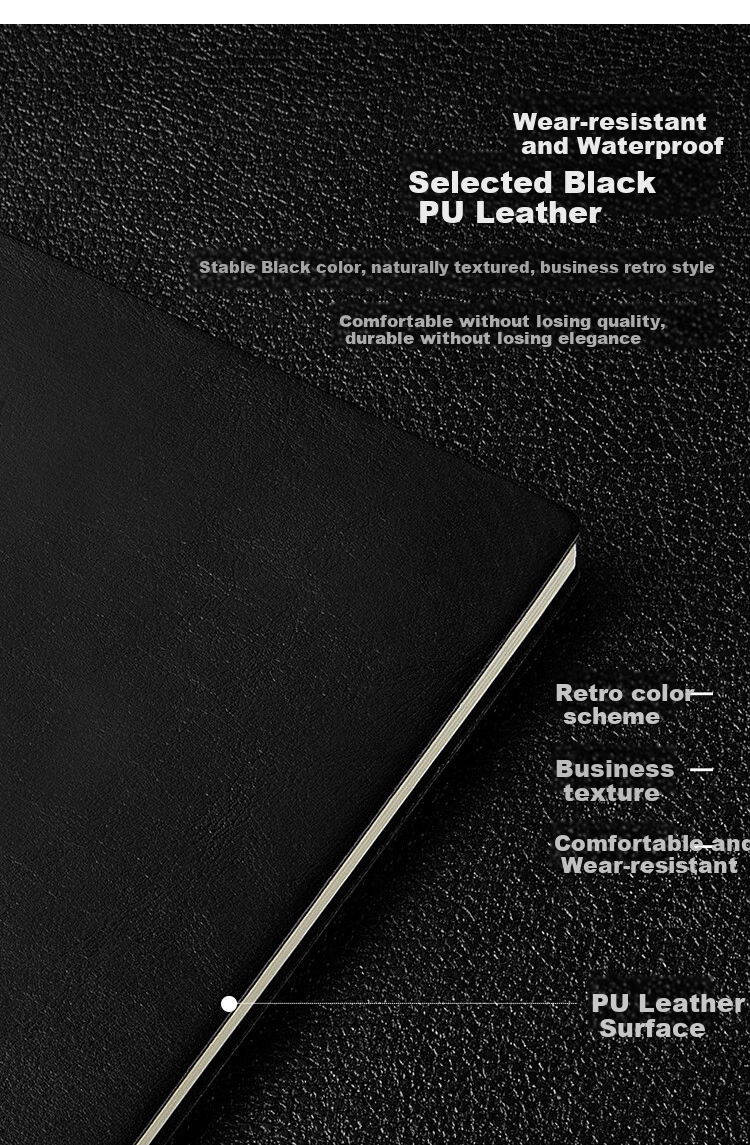 GuangBo Notebook A5/96 Sheets Leather Cover Notebook for Business Office Meetings, Journal Diary Office Supplies, Black GBP25667 3