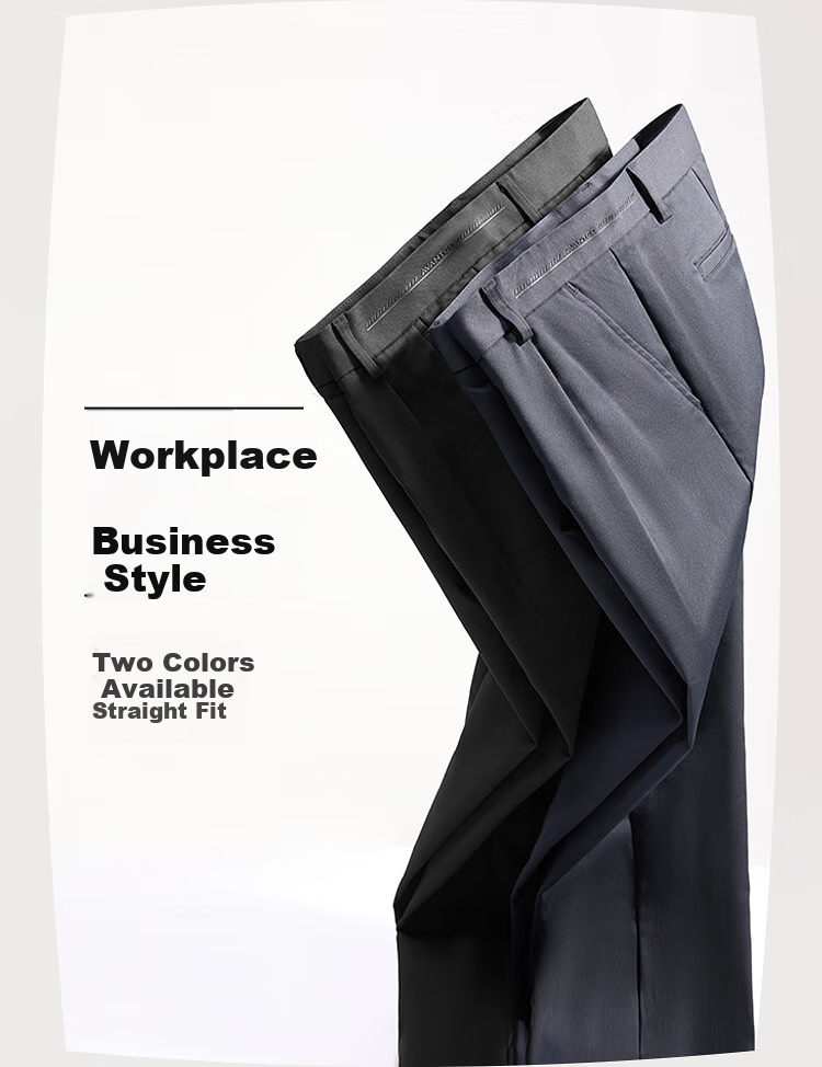 HLA Casual Pants for Men, Light Business Classic Solid Color Straight-Leg Trousers, Autumn Navy Blue, Size 33 2