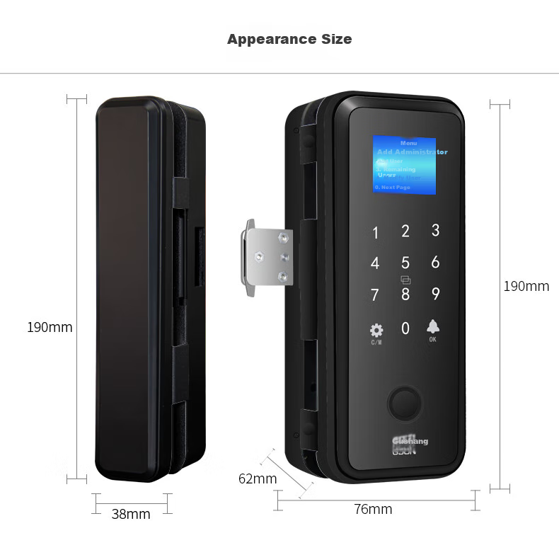 GSgushangGSON Glass Door Password Lock, Double-Door Office Electronic Smart Fingerprint Password Access Control Attendance All-In Machine, Large Size Metal Lock Body with Installation Included 5