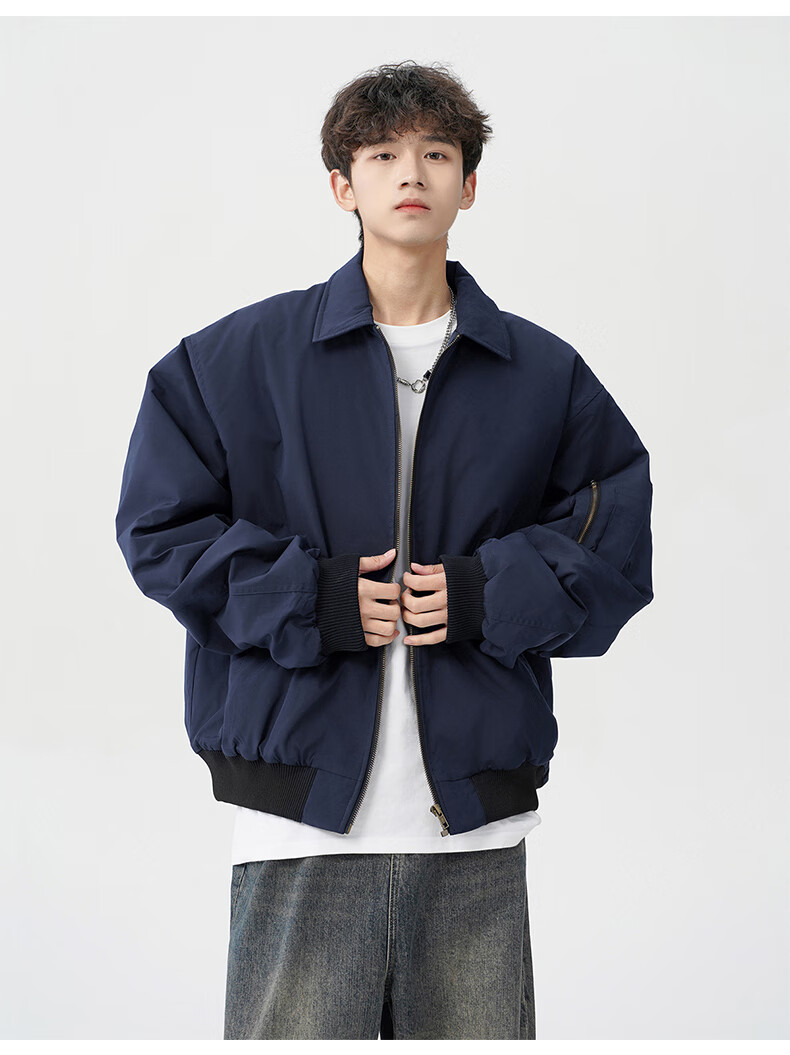 MMOPTOP Men's American Style Flight Jacket Autumn Winter Fashion Loose Casual Coat MJK10 Navy Blue 3XL 19