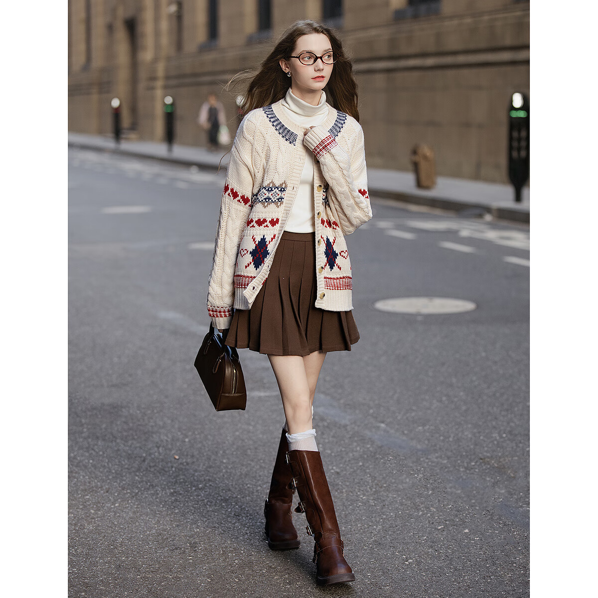 TonLion 2025 Autumn Winter Women's Crew Neck Fair Isle Jacquard Cardigan Knit Lazy Christmas Sweater Coat