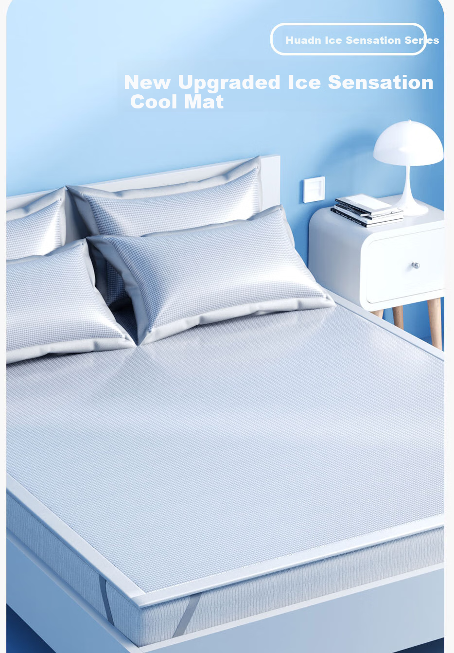 Huadn Carbon Fiber Ice Silk Cooling Mat, Washable Air Conditioning Mat, Double Set, Ice Silk Mat Fitted Sheet Style 180*200cm 2