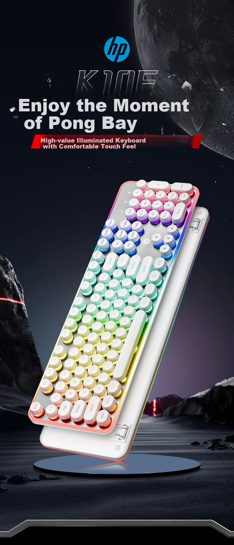 HP K10F Mechanical Keyboard, Stylish Wired Backlit Gaming And Office Keyboard, Comfortable Wear-Resistant Metal Panel, 26 Keys without Collision, White Keycaps with Frosted Finish 1