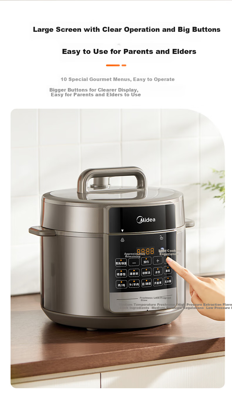 Midea Dumpling King Electric Pressure Cooker, 5L Household Electric Pot, Fully Automatic Intelligent Reservation, Waterless Baking, Dual Inner Pot, Open Lid Hot Pot, High Pressure Cooker MY-E5910 (For 4-6 People) 11