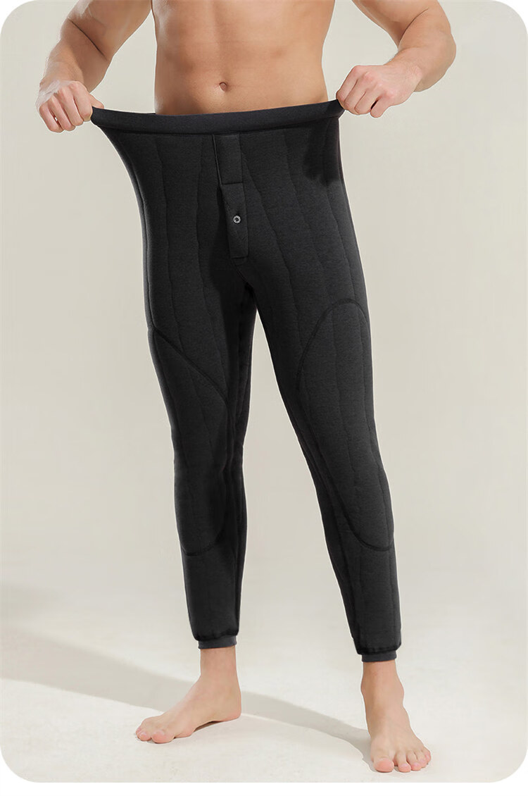 LangSha Men's Thermal Pants Wool Silk Autumn Winter Fleece Lined Thickened Knee Patch Plus Size Extra Thick Cotton Wool Pants 13