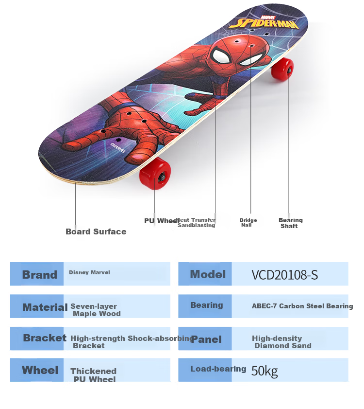 Disney Skateboard for Children Aged 3-6, Beginner Four-Wheel Roller Skates, Short Skateboard, Double-Kick Board Toy, Birthday Gift 11