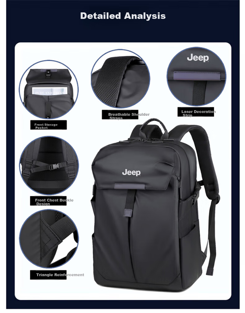 JEEP Backpack, Men's Business Light Luxury Laptop Bag, Large Capacity, Wet And Dry Separation Travel Bag for Business Trips, 17.3 Inches 7