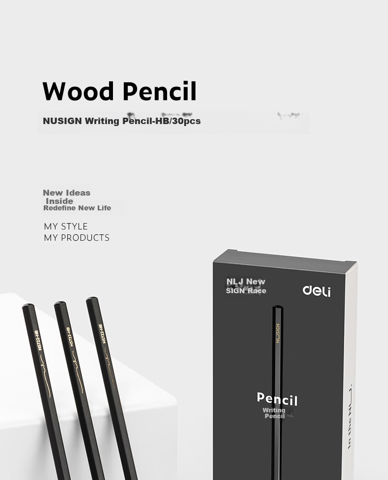NUSIGN Black Wood Graphite Writing Pencils with Hexagonal Barrel, Exam And Art Sketching Specialized Gift, 30 Pieces NS723-HB [Best-Selling Product], High-End Brand under Deli 1