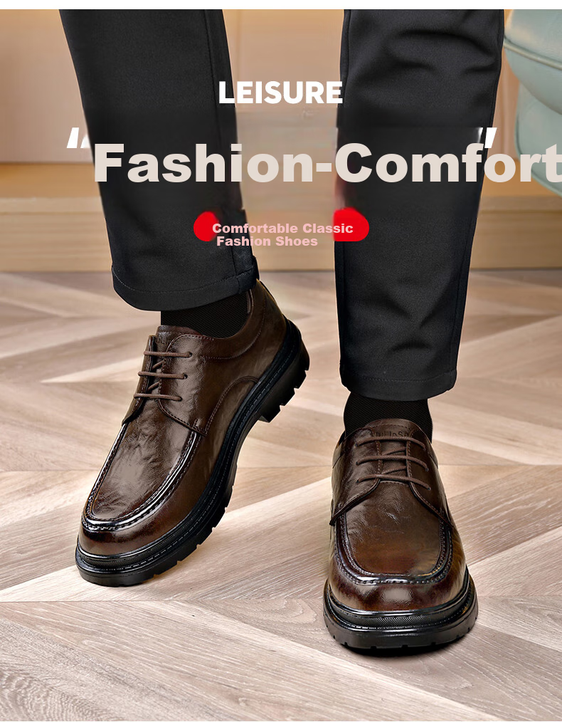MULINSEN Leather Shoes for Men, Business Formal Wear, Wedding Shoes, Thick-Soled Casual Lace-Up Shoes for Young Men R22033 6