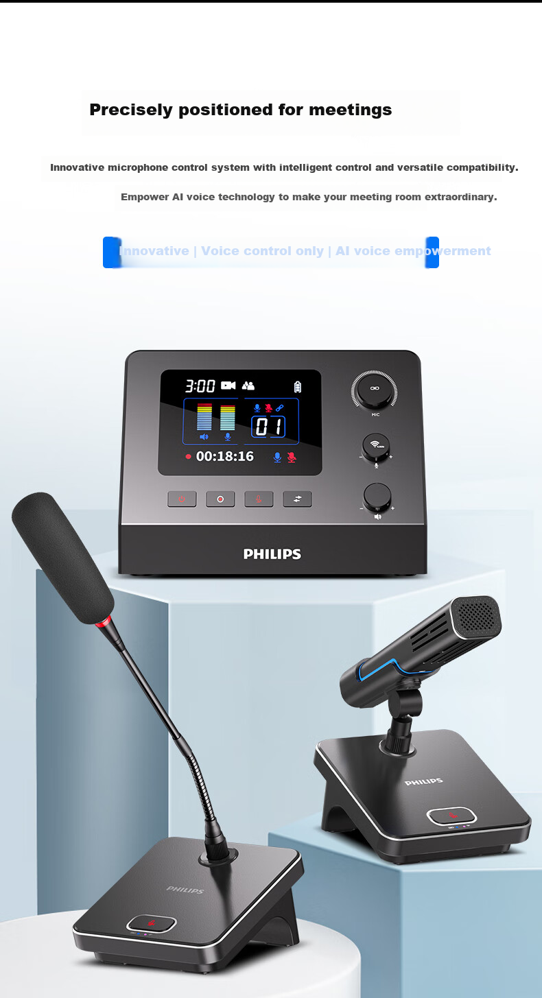 PHILIPS PSE470+PSE460*4 Wireless Desktop Microphone, Video Conference USB Computer Microphone Pickup, Control Console Host + Square Tube Wireless Microphone*4 3