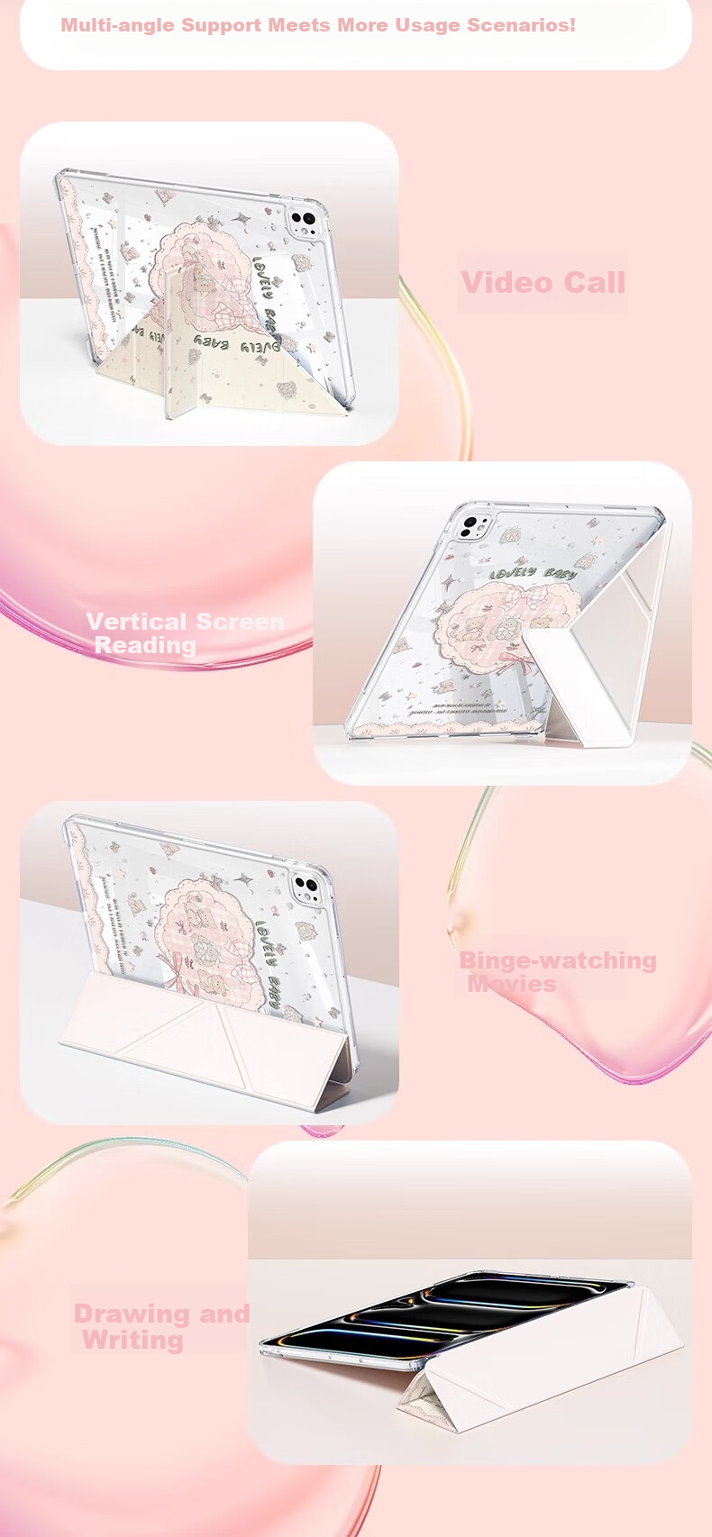 RBP Compatible with 2025 IPad 11/10th Gen Protective Case, A16 Chip Tablet Cover Upgraded 3Y Sliding Track Detachable Crystal Clear Acrylic Shockproof Anti-Bend - Vintage Sweetheart 2