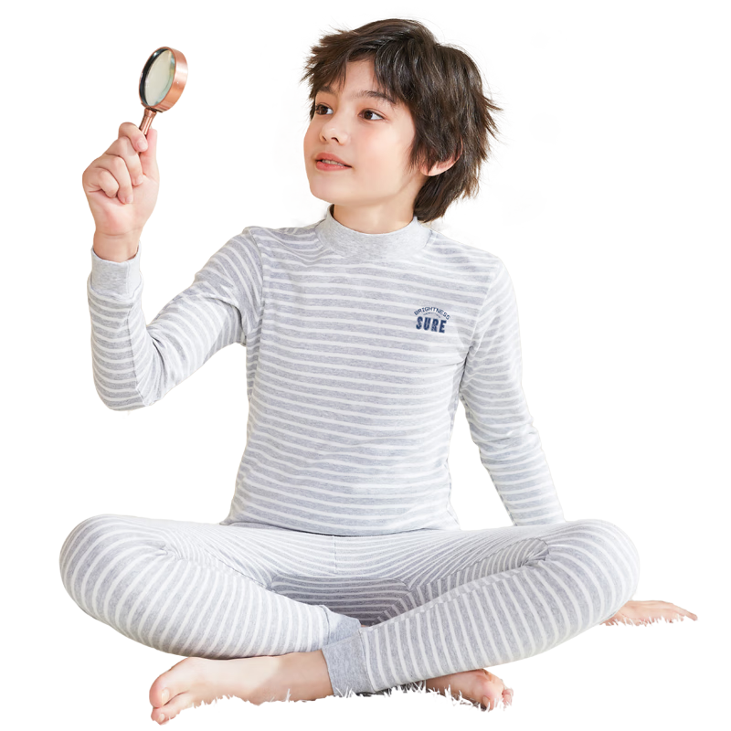 Dingguagua Boys' Cotton Thin Thermal Underwear Set Antibacterial Autumn Winter Kids Sleepwear
