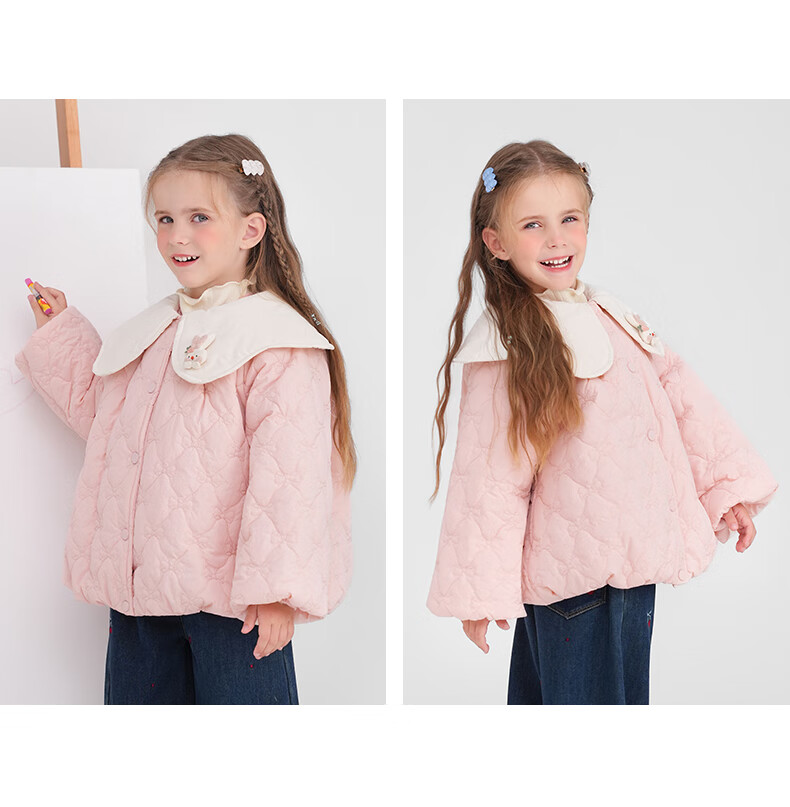 MOMOCO Girls' Kids' Coat 2025 Autumn Winter Stylish Lapel Quilted Jacket Pink 140cm 8
