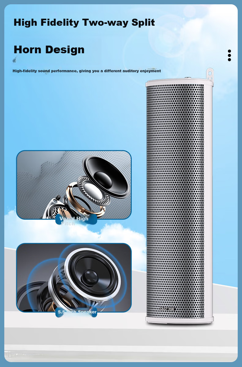 SAST H-801 Outdoor Waterproof Column Speaker, Exterior Fixed-Pressure Wall-Mounted Loudspeaker, School Shop Park Campus Background Music Horn Public Address System Player 60W 8