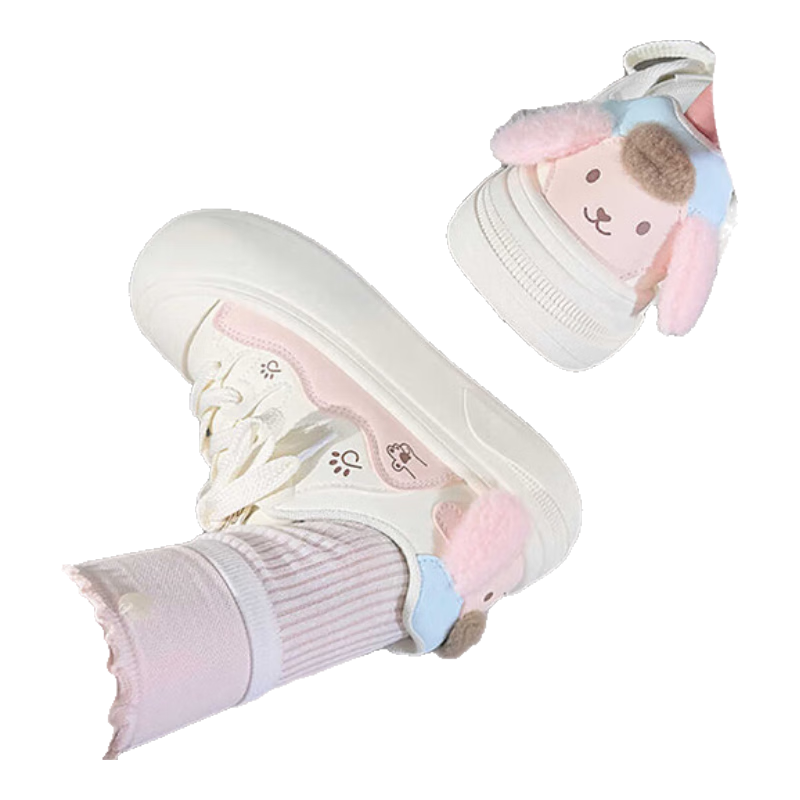 RENBEN Cute Pug Dog Big Head Shoes for Women, New Style Bread Shoes, Breathable Women's Shoes, Versatile White Sneakers, Pink, Size 37