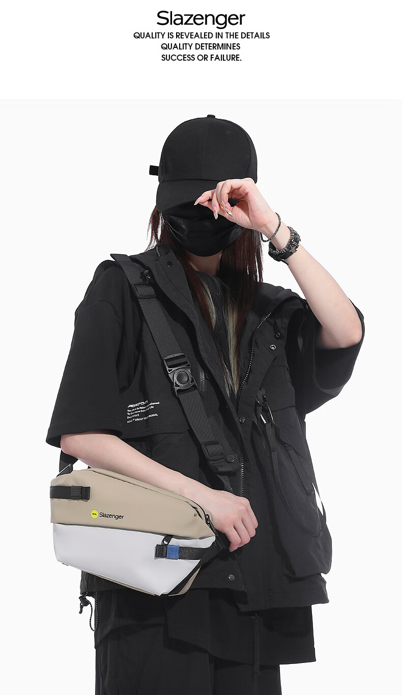 Slazenger Trendy Men's Leather Coated Crossbody Bag Large Capacity Sports Casual Waist Bag Cycling Functional Chest Bag 15