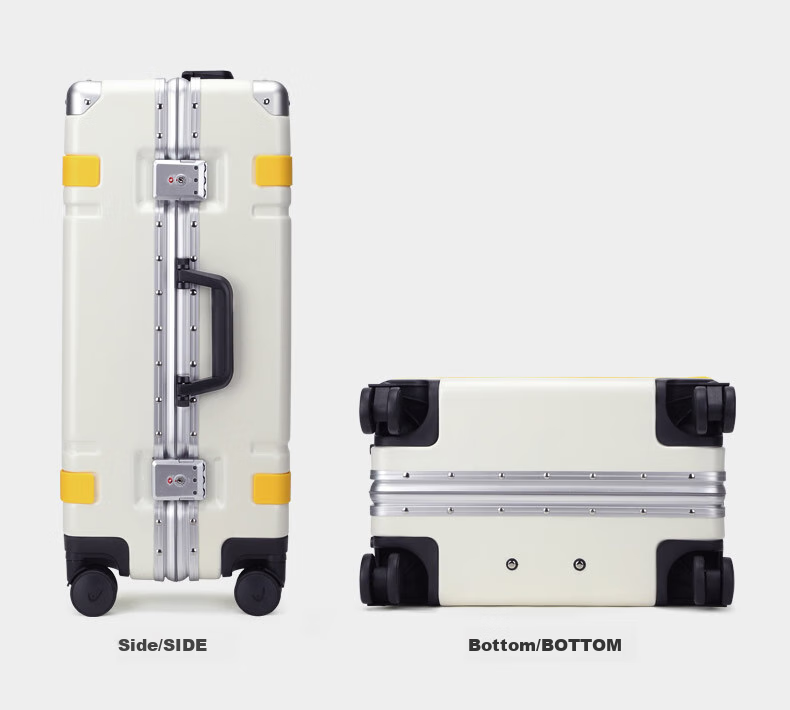 HEAD Aluminum Frame Suitcase for Men And Women, 28-Inch Password Lock Luggage, White And Yellow Color, 28 Inches 18