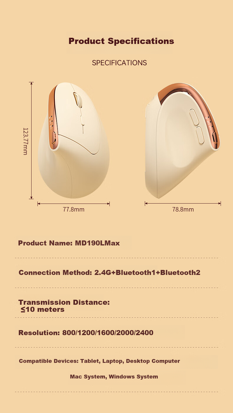 B.O.W Hangshi MD190L MAX Ergonomic Dual-Mode Wireless Bluetooth Mouse, Silent, Standing Rechargeable Vertical Office Laptop Universal Mouse, Gray And Black 12