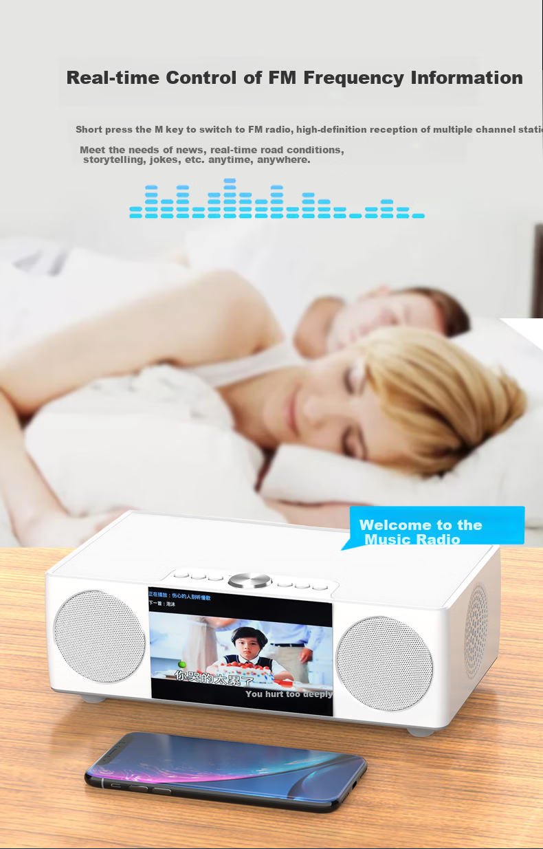 Soaiy Bluetooth Speaker Alarm Radio All-In Computer High-Quality Smart Portable Subwoofer Wireless Music Player with Card Slot LCD S69 Black 10