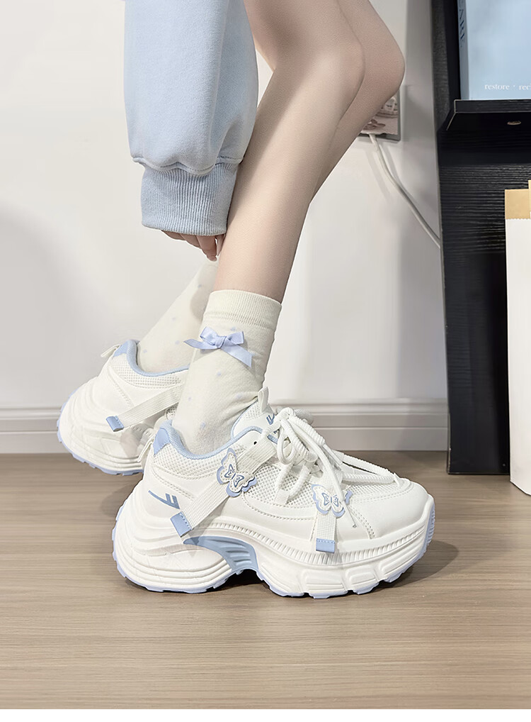 Warrior White Blue Butterfly Dad Sneakers Women New Casual Lightweight Student Sports Shoes White Pink 36 4