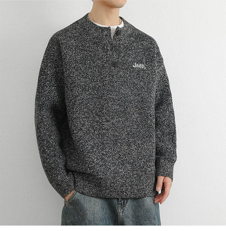 JEEP Men's Winter Sweater Thickened Warm Knitted Shirt Light Gray XL 8