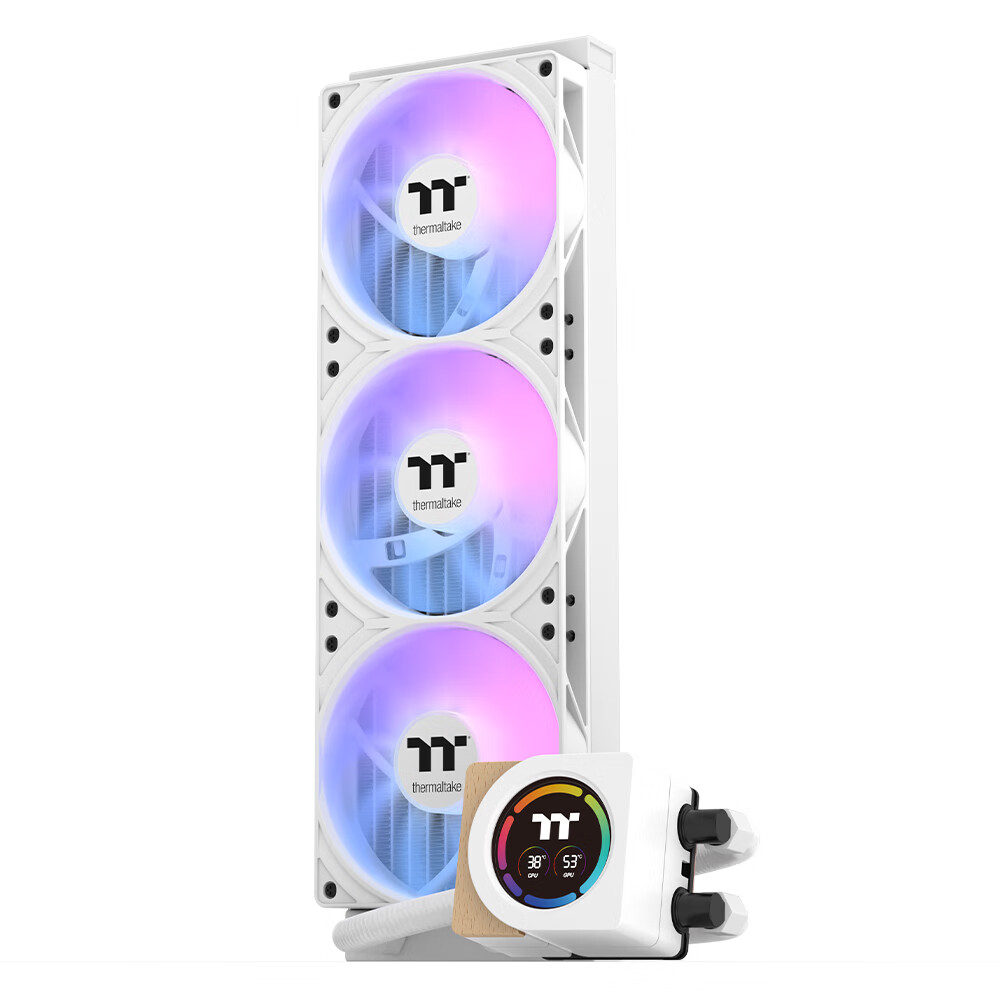 Система охлаждения Thermaltake (Tt) Steel Shadow Wood 360, СЖО для процессора, белая, с цифровым дисплеем, ARGB вентиляторами, 360мм радиатором, универсальная