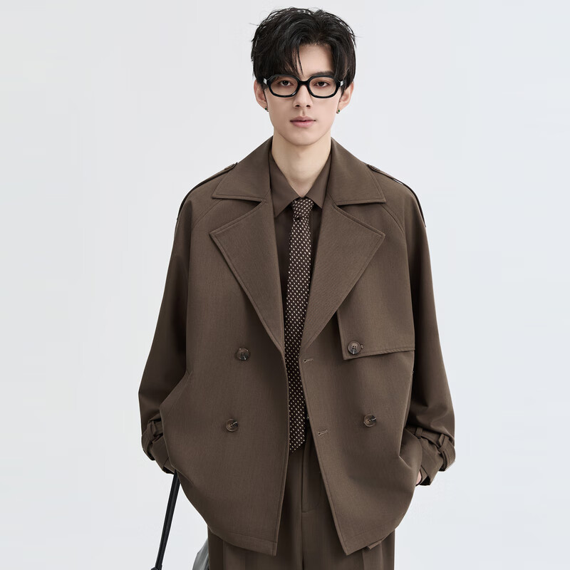 Earl Zuoer Fashion British Style 25 Autumn Double-Breasted Short Trench Coat Men's Wrinkle-Resistant Jacket Autumn
