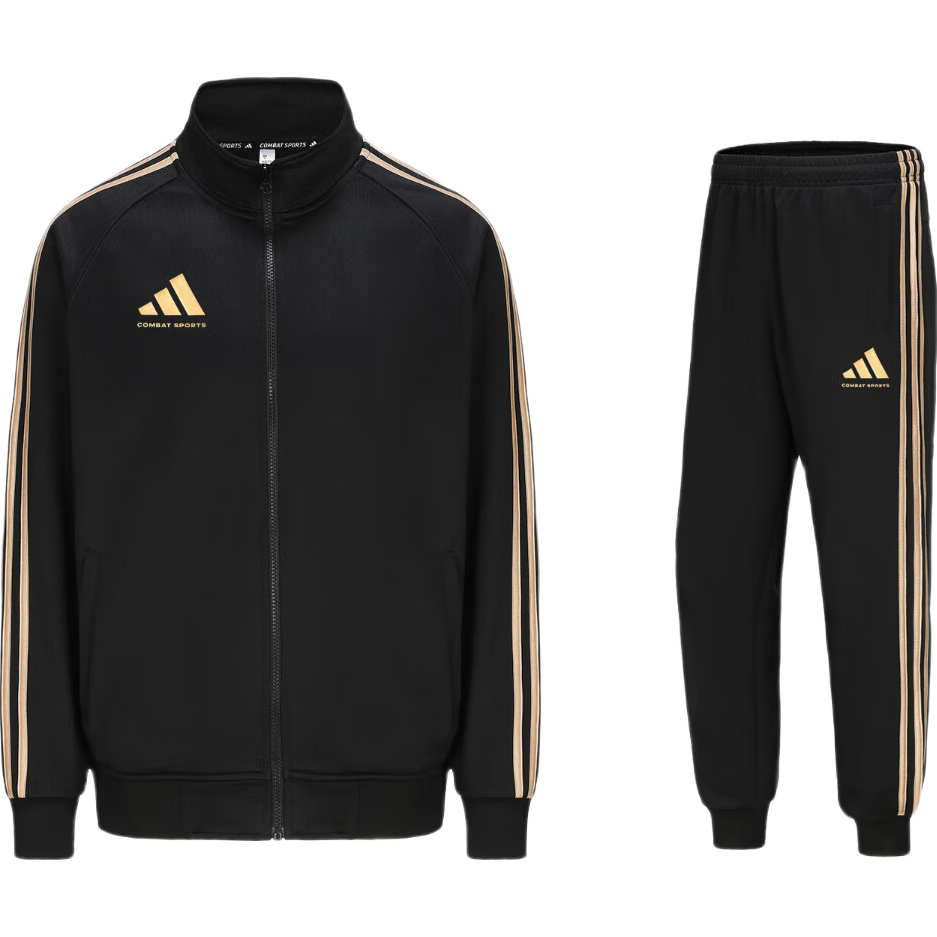 Adidas Men's Spring Running Sportswear Set, Windproof Jacket And Leggings Two-Piece Suit, Black And Gold, Size L