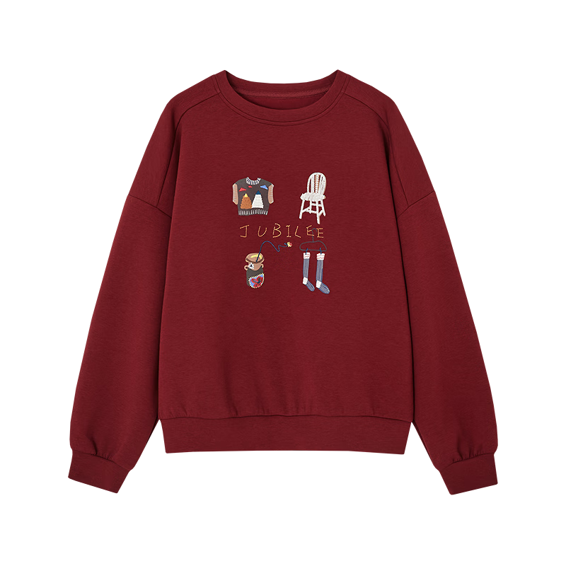 Demana 350G Brushed Air Layer Winter Warm Korean Style Embroidered Long Sleeve Loose Sweatshirt for Women