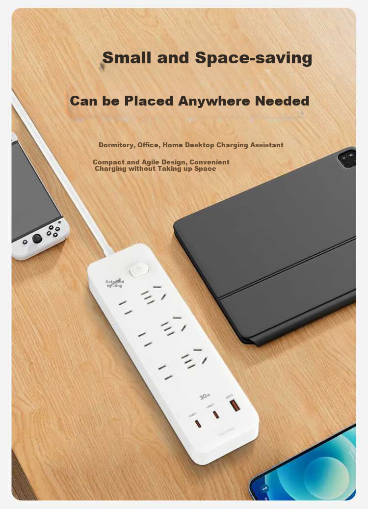 Jingxuan JINGDONG, Own Brand, 30000mAh PD Fast Charging Socket/power Strip/outlet Strip, Type-C Port + USB Port + 6 Sockets, Total Length 1.8 Meters, White, M733UC30 4