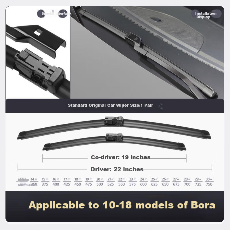 Paisu 2010-2018 Volkswagen Bora Frameless Wiper Blade, Original Size, 2019 Legacy Car Wiper Blade Rubber Strip, 22/19 2