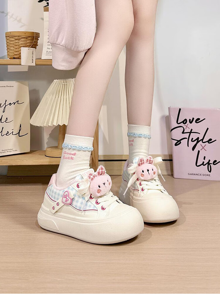 Renben Fleece-Lined Women's Cartoon White Shoes Winter New Cotton Shoes Thick Sole Casual Shoes Khaki Cotton Shoes Size 39 15