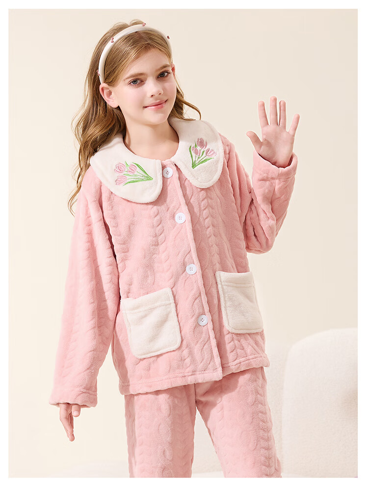 Hodo Children's Flannel Pajamas Autumn Winter Girls Baby Thickened Warm Cute Coral Fleece Homewear 1