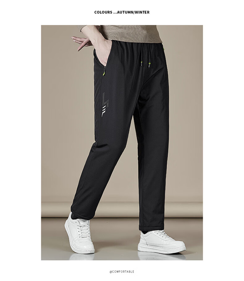 ROMON Men's Cotton Pants Autumn Winter Casual Straight Outdoor Waterproof Lamb Wool Trousers Black Straight 3XL 3