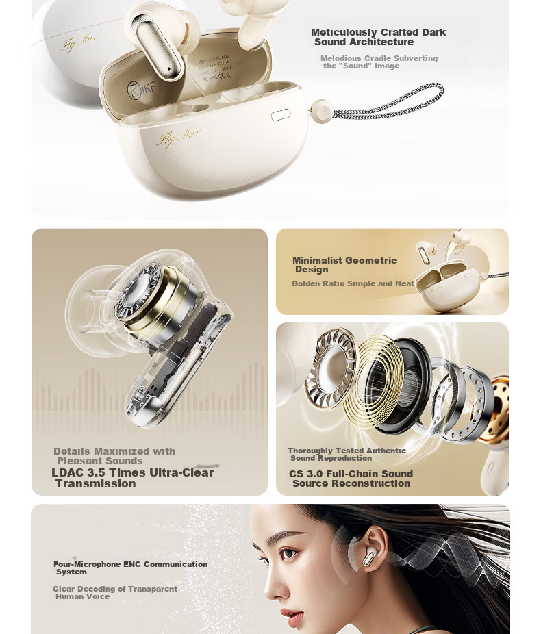 IKF Fly Max True Wireless Bluetooth Headphones with Active Noise Cancellation, Ultra-Wideband In-Ear Design, HiFi Sound Quality for Music, Sports And Gaming, Compatible with Huawei, Xiaomi, Apple, Elegant White 7