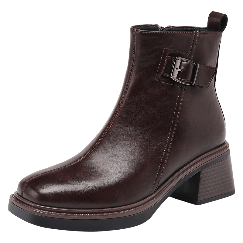 Red Dragonfly Women's Leather Fashion Boots Durable Soft Sole Lightweight Mom Short Boots WLC458102B Brown Size 36