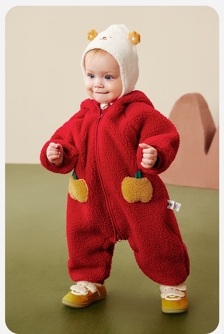 Minibala Baby Clothes Newborn Fleece Lined Hooded Romper Jumpsuit Red Christmas Outfit 2025 Winter Edition 11
