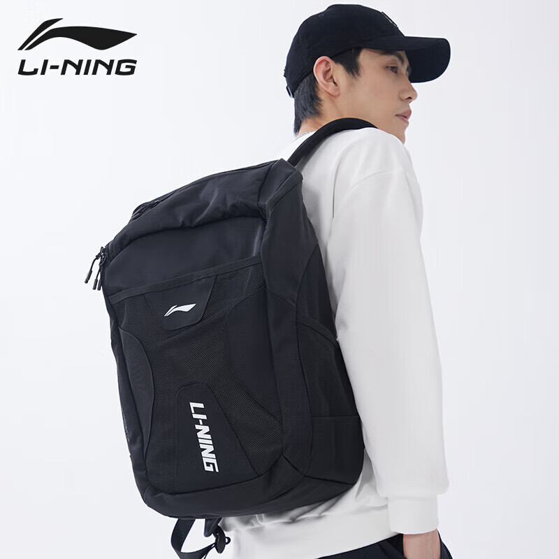 LI-NING Unisex Large Capacity Backpack Travel Bag Casual Student School Bag Hiking Laptop Bag Black